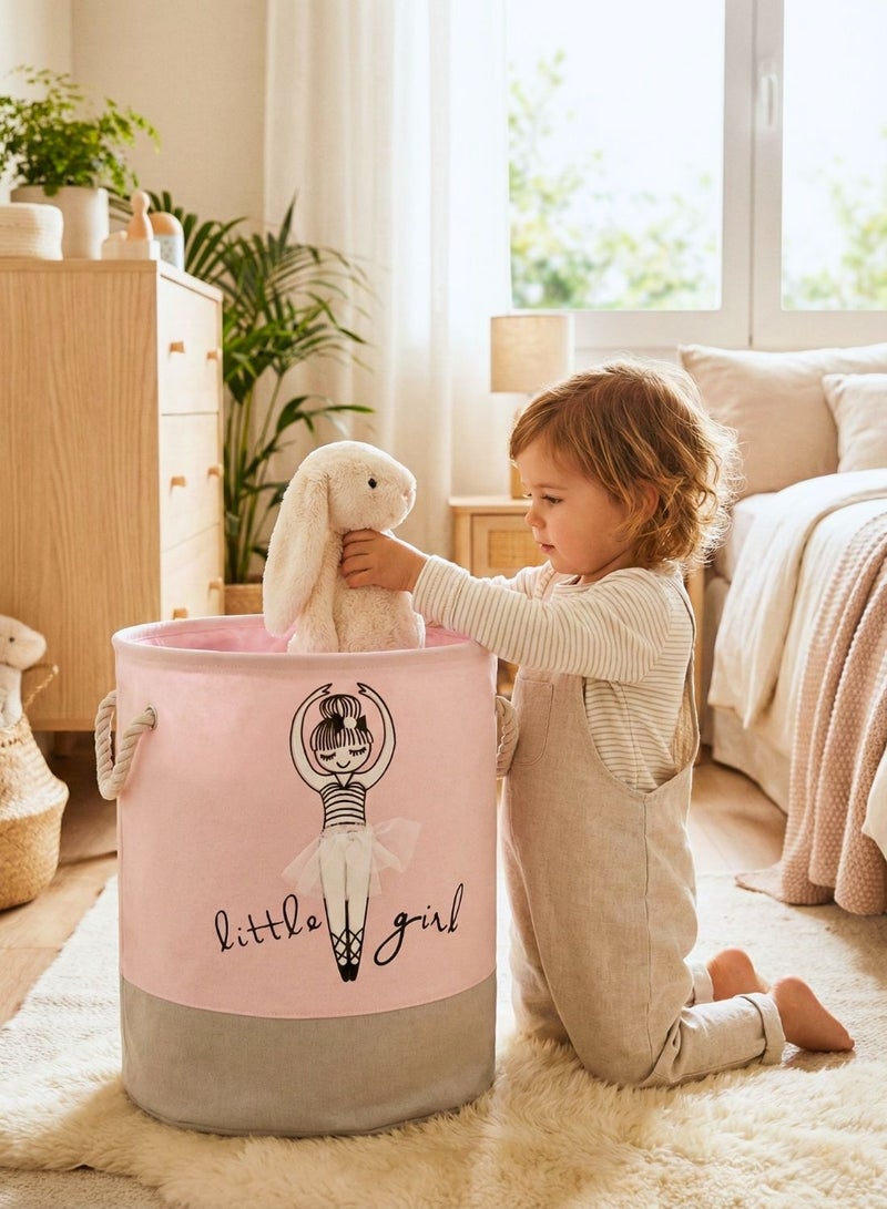 1Chase Kids Laundry Basket Canvas Storage Organizer – Ballerina Girl Design, Foldable Toy and Clothes Hamper with Handles - Image 3